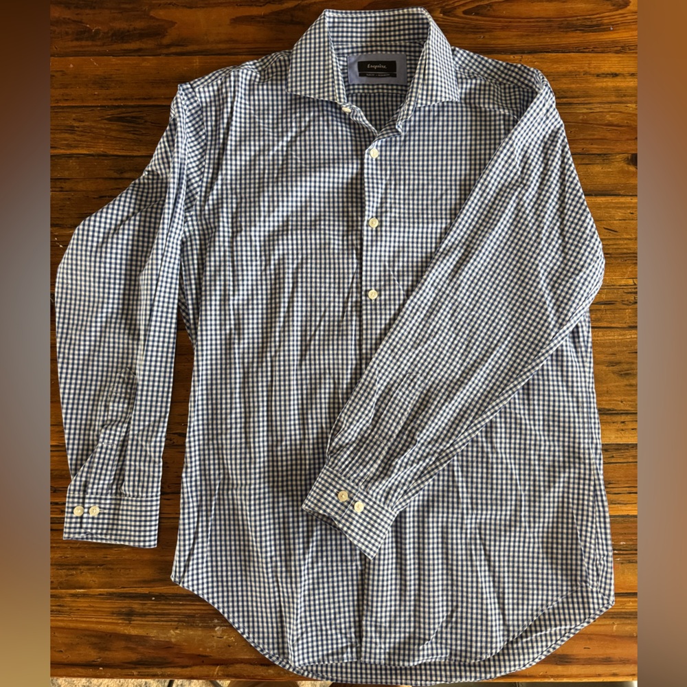 Men's Esquire Gingham Button-Down Shirt - Blue and White